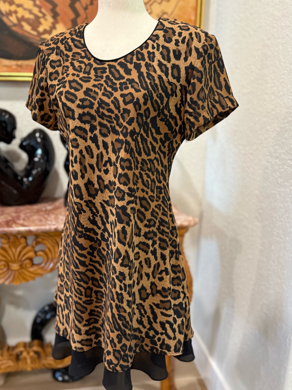Vintage Leopard-Print Mini Dress in Brown